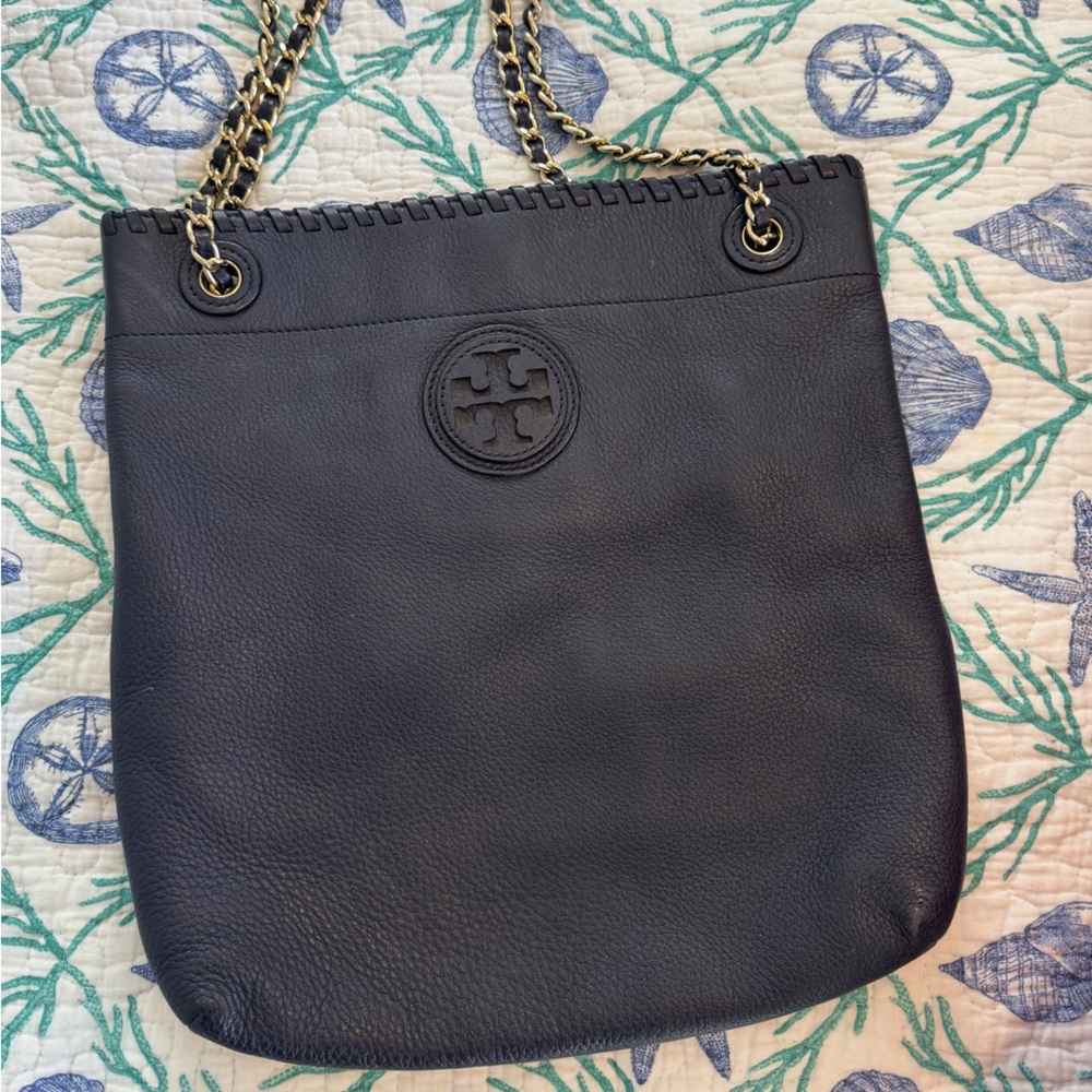 Tory Burch Navy Leather Shoulder/Tote Bag